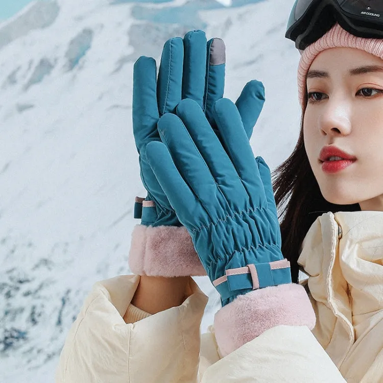 1 Pair YR205 Winter Warm Plus Fleece Mouth Driving Riding Sports Gloves, Size: Free Code(Blue)