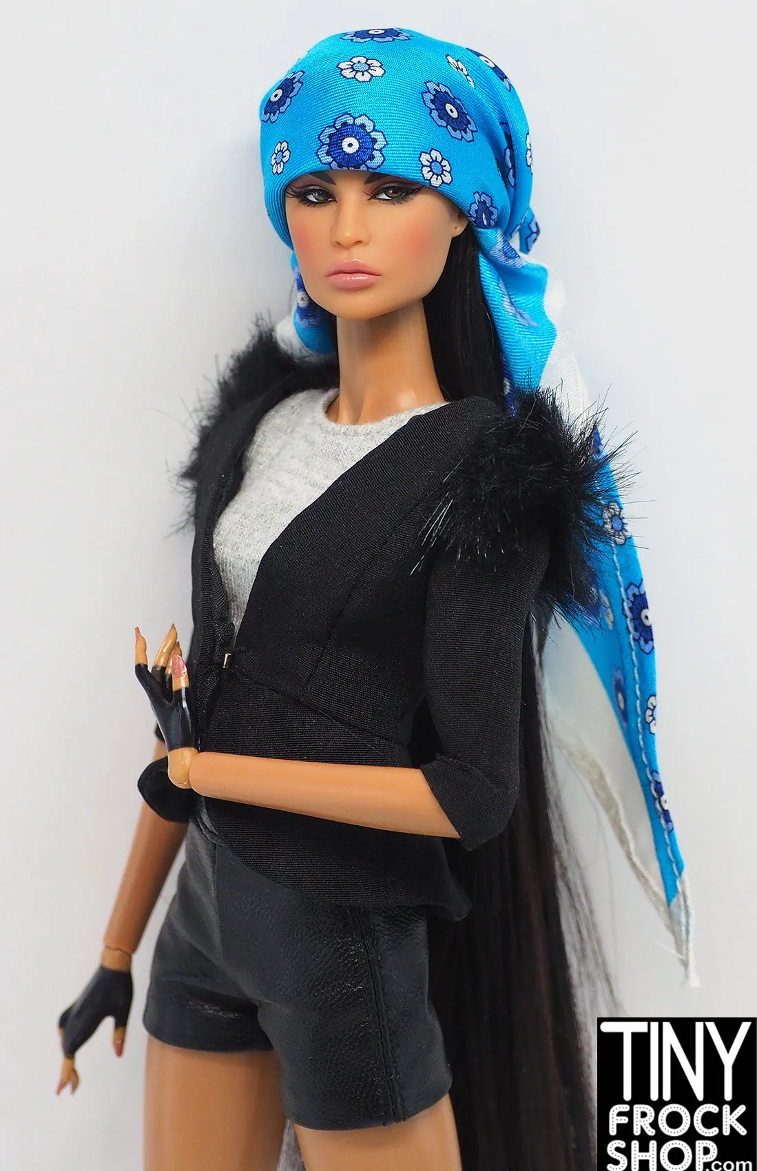 12" Fashion Doll Gutteridge Blue Flower Scarf by Pam Maness