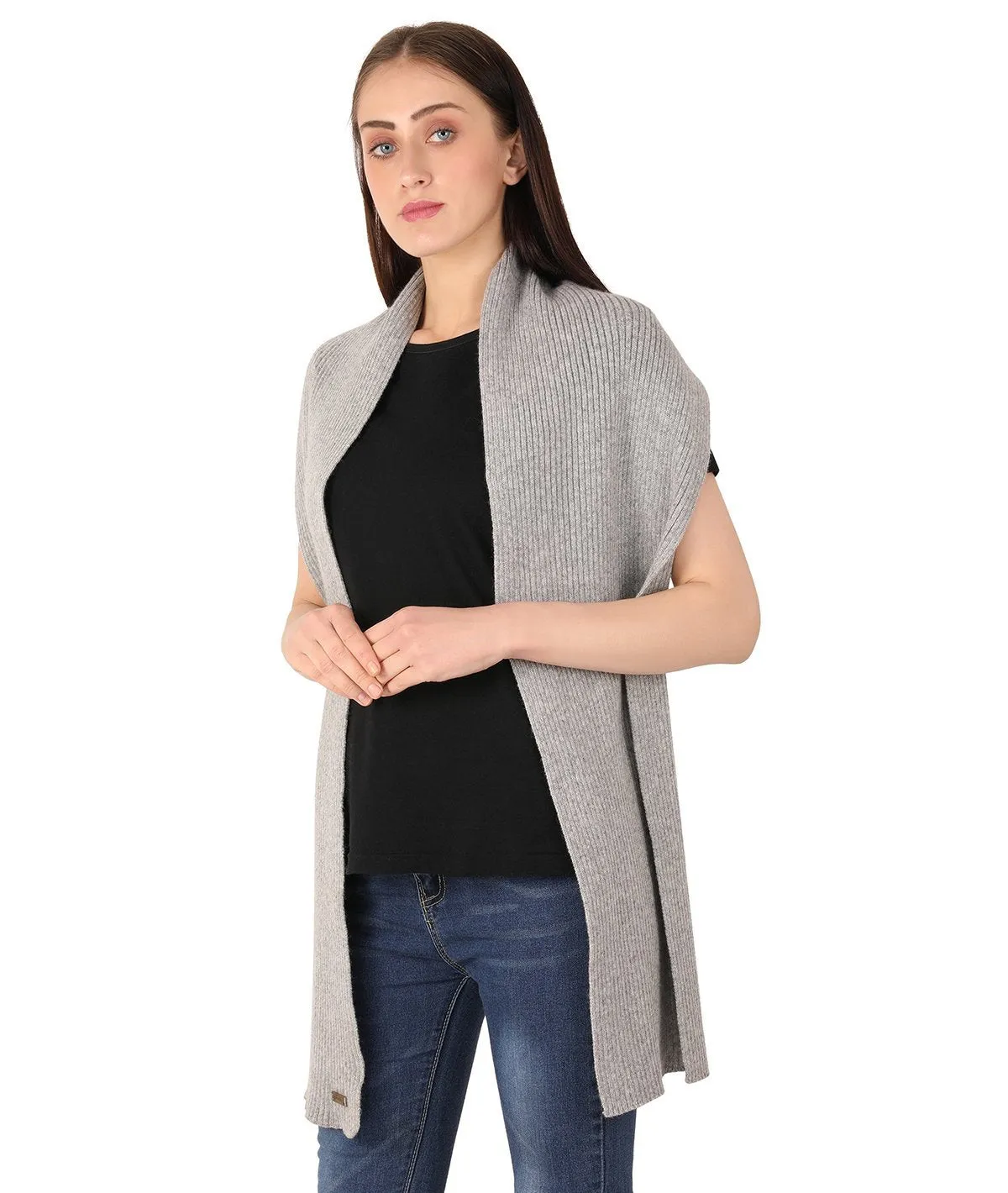 Abigail - Vanilla Grey Lambswool & Nylon Knitted Scarf