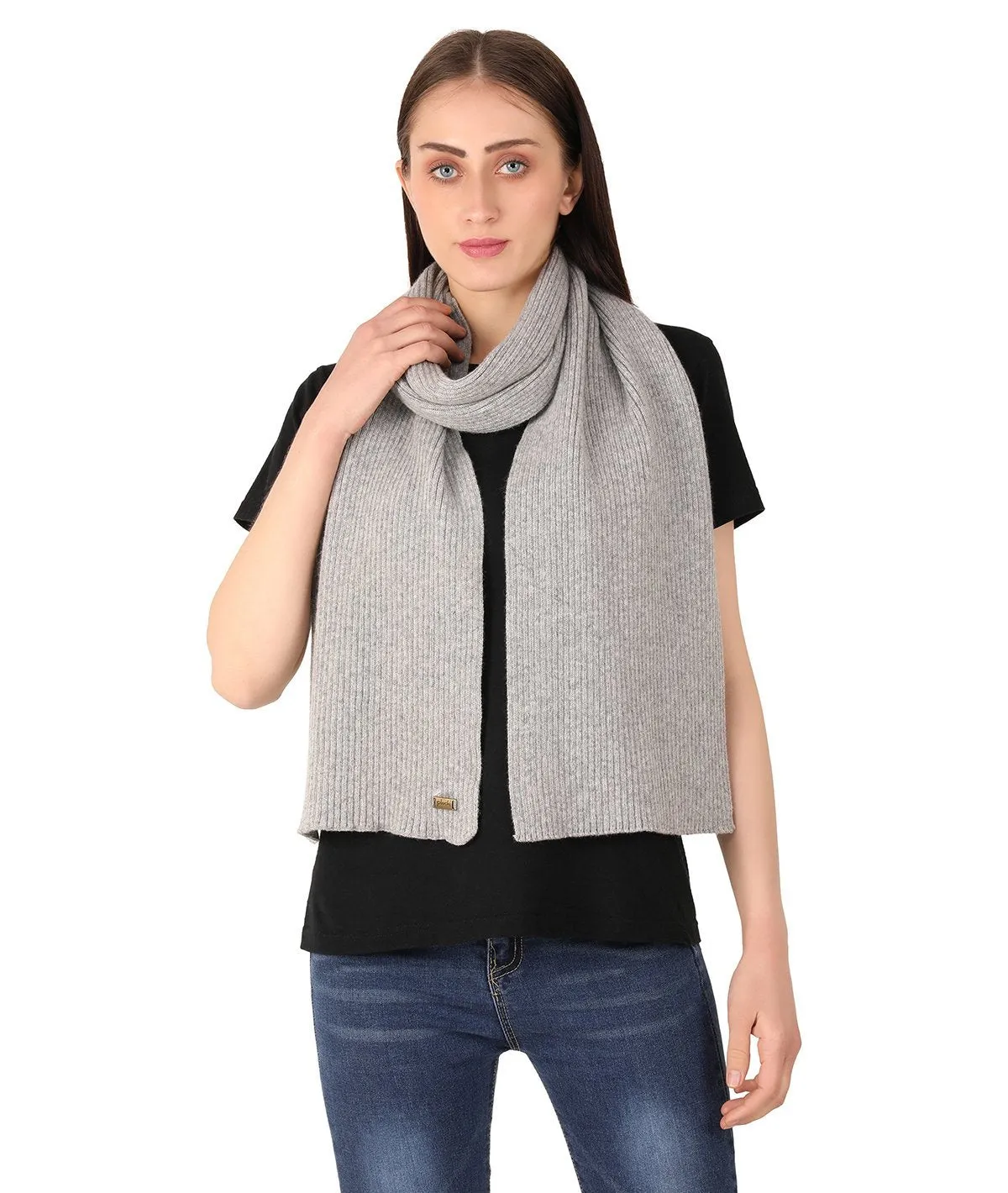 Abigail - Vanilla Grey Lambswool & Nylon Knitted Scarf