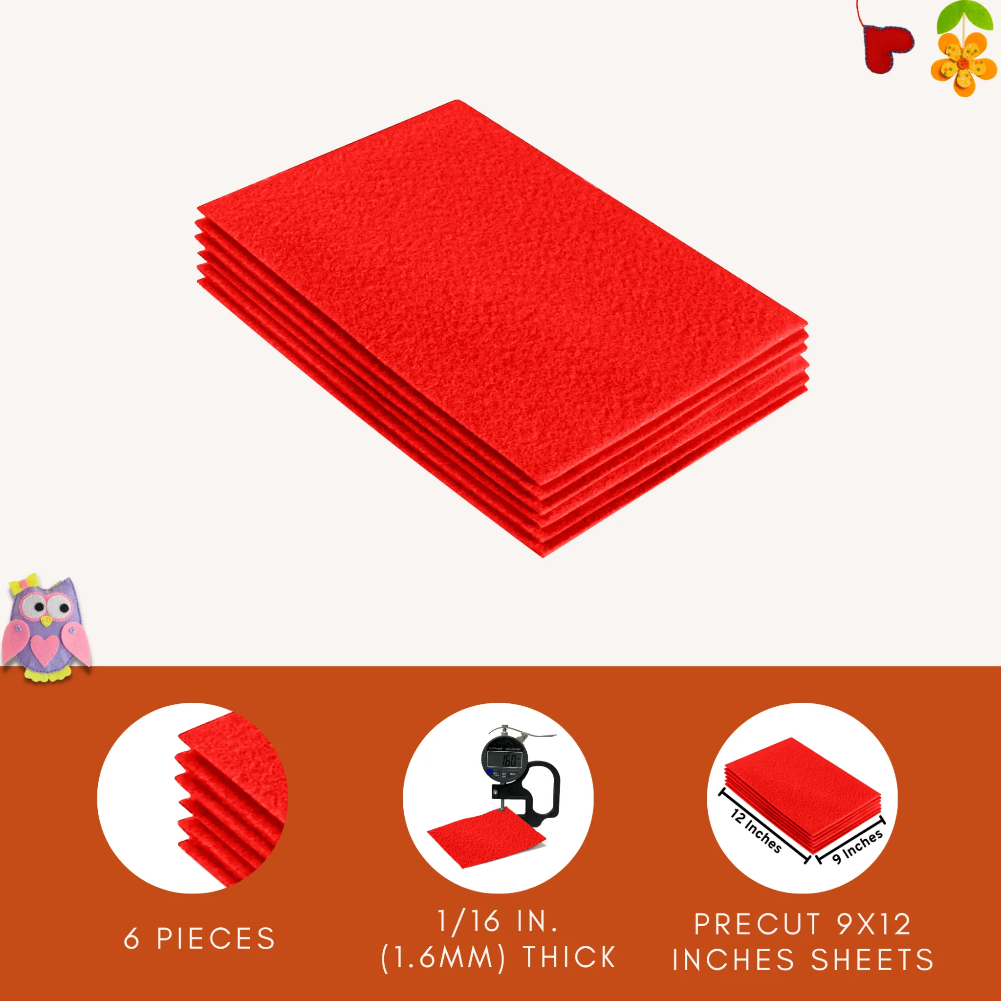 Acrylic Felt 9"X12" Sheet Packs | Hot Orange