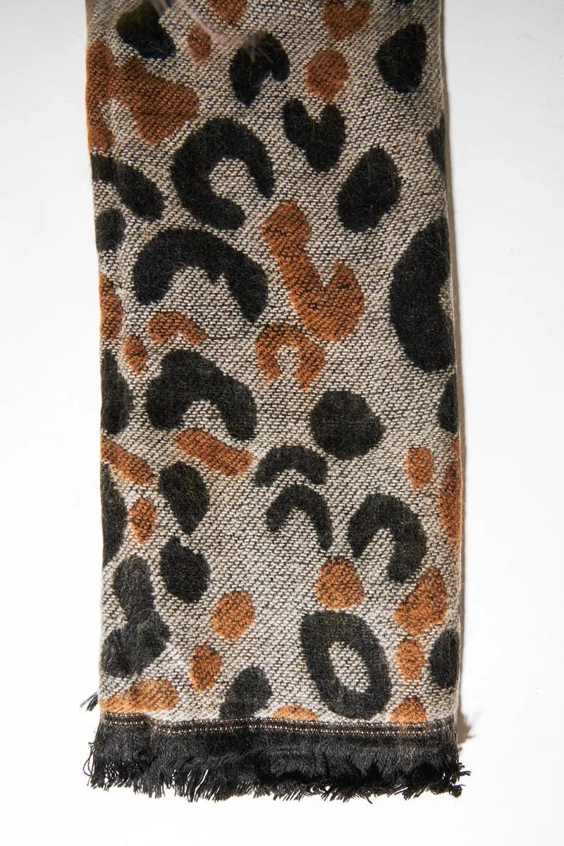 Beige Black Leopard Print Knit Scarf - Addelyn