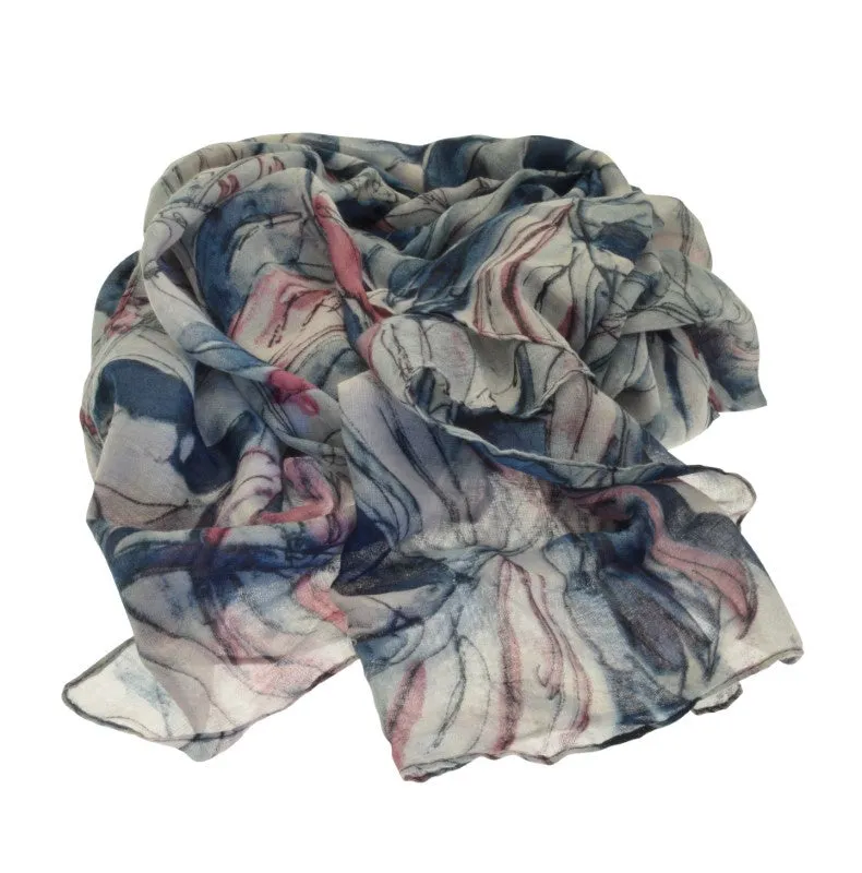 Blue & Pink Leaves Scarf