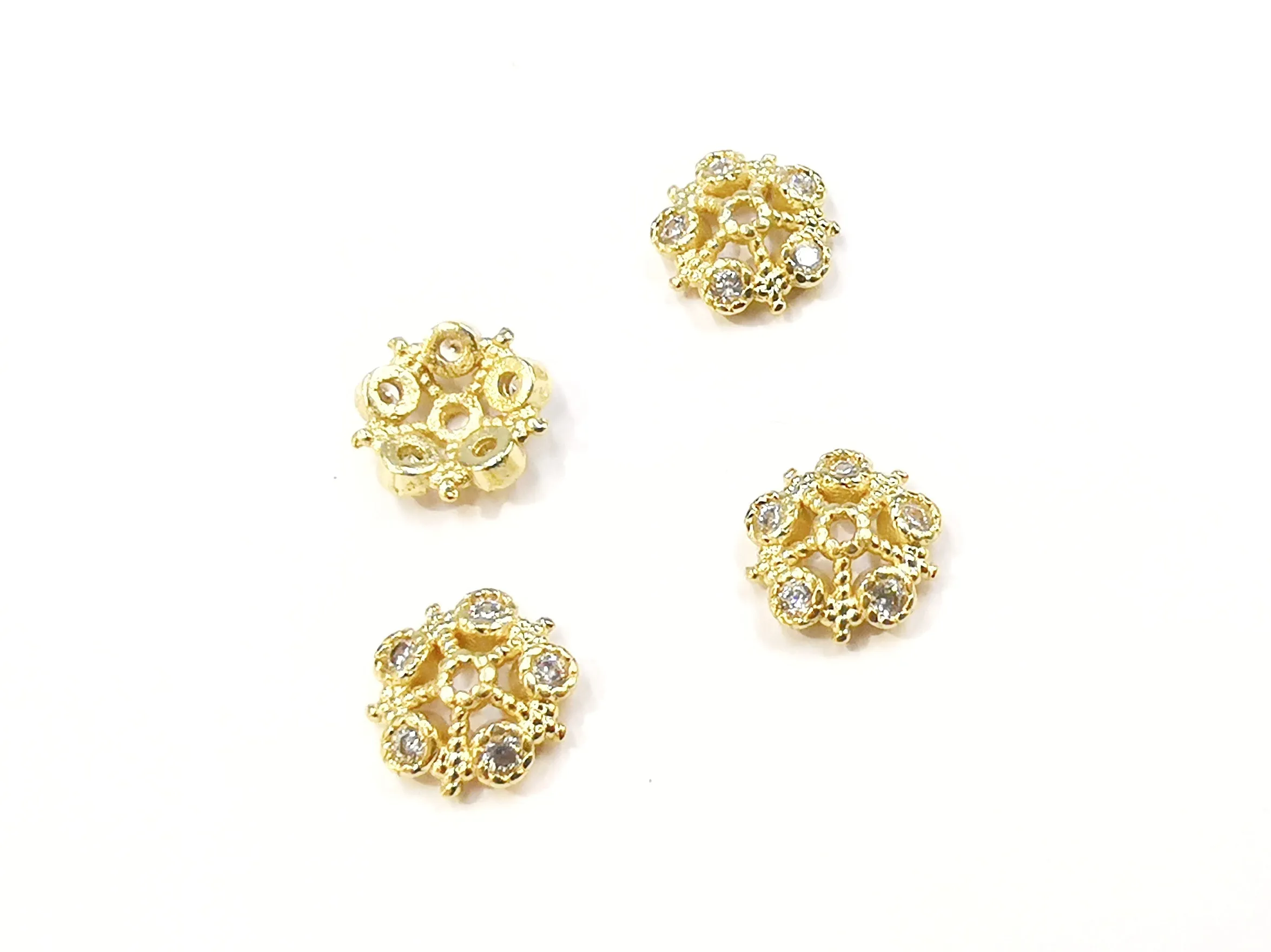 Brass Cap, Cubic Zirconia, 10mm, 2 pcs |  銅珠蓋, 鋯石, 10mm, 2個