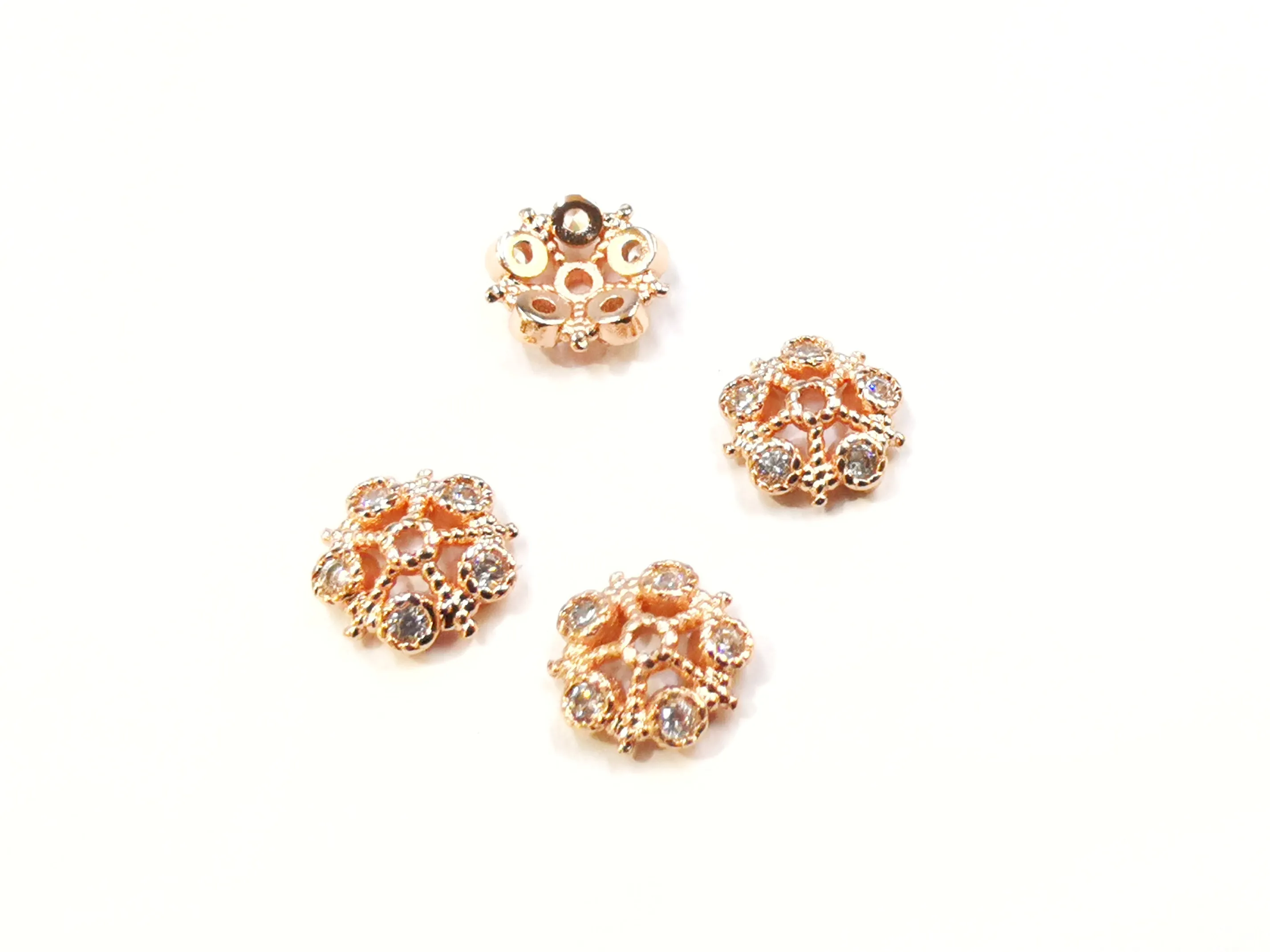 Brass Cap, Cubic Zirconia, 10mm, 2 pcs |  銅珠蓋, 鋯石, 10mm, 2個