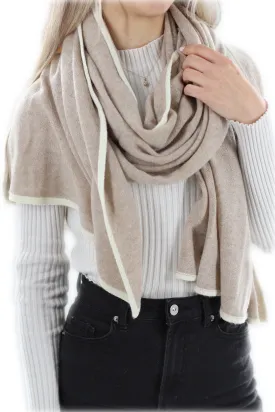 Cashmere Blend Scarf with Color Block Border  - Camel/White