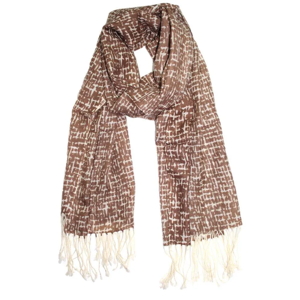 Checkerboard Print Wool Scarf - Brown