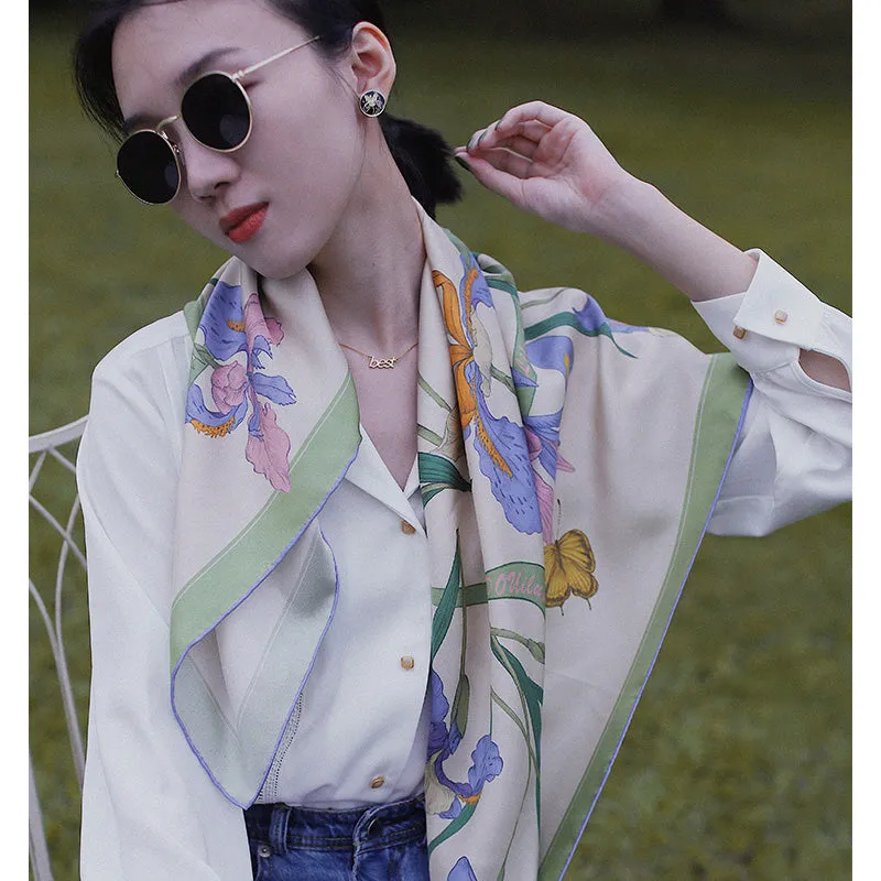 Chowxiaodou 16 Momme Iris Silk Twill Large Square Scarf 90*90