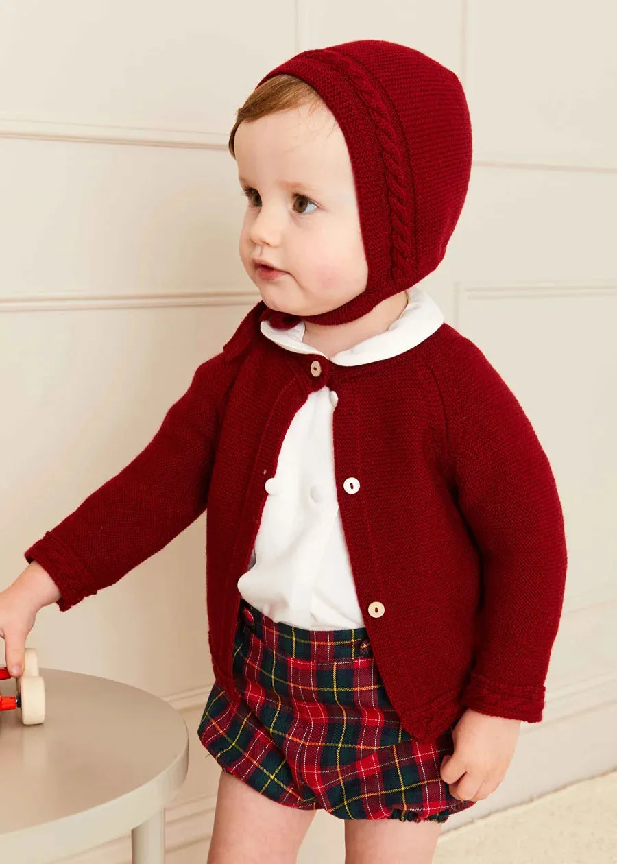 Contrast Trim 3 Button Cardigan in Red (3-18mths)