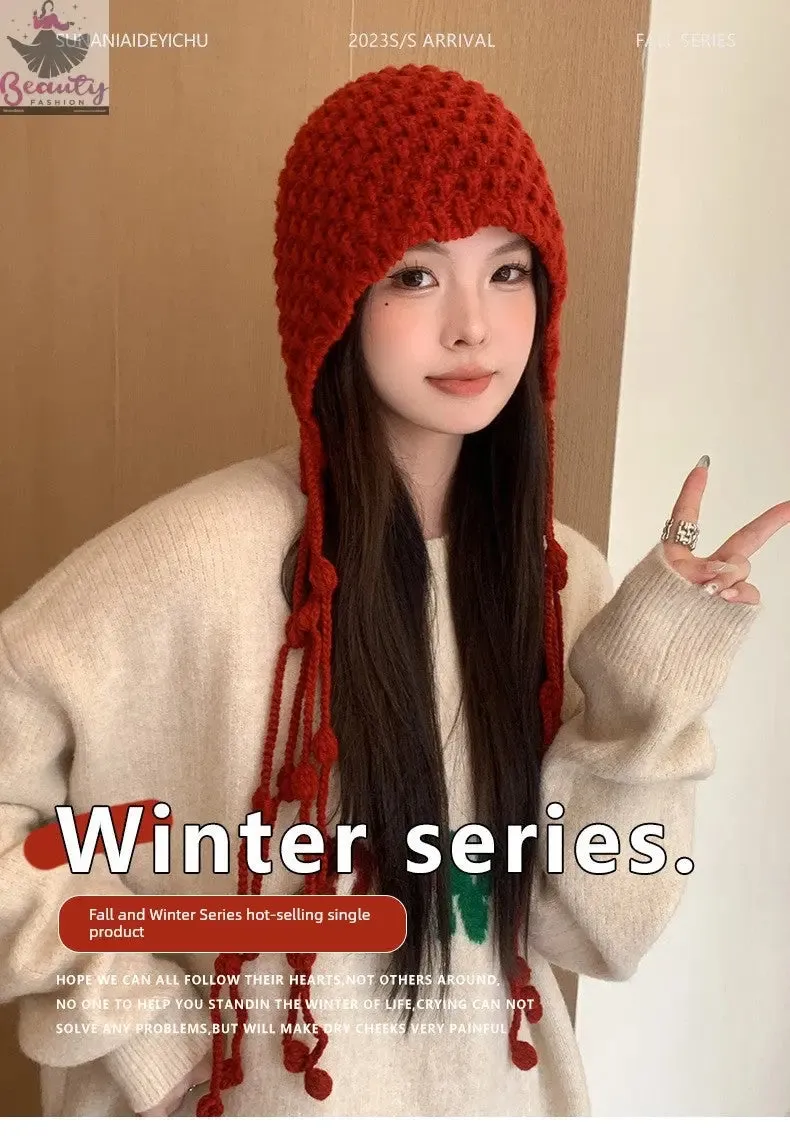 Cute New Year Women's Autumn and Winter Wool Tassel Hat