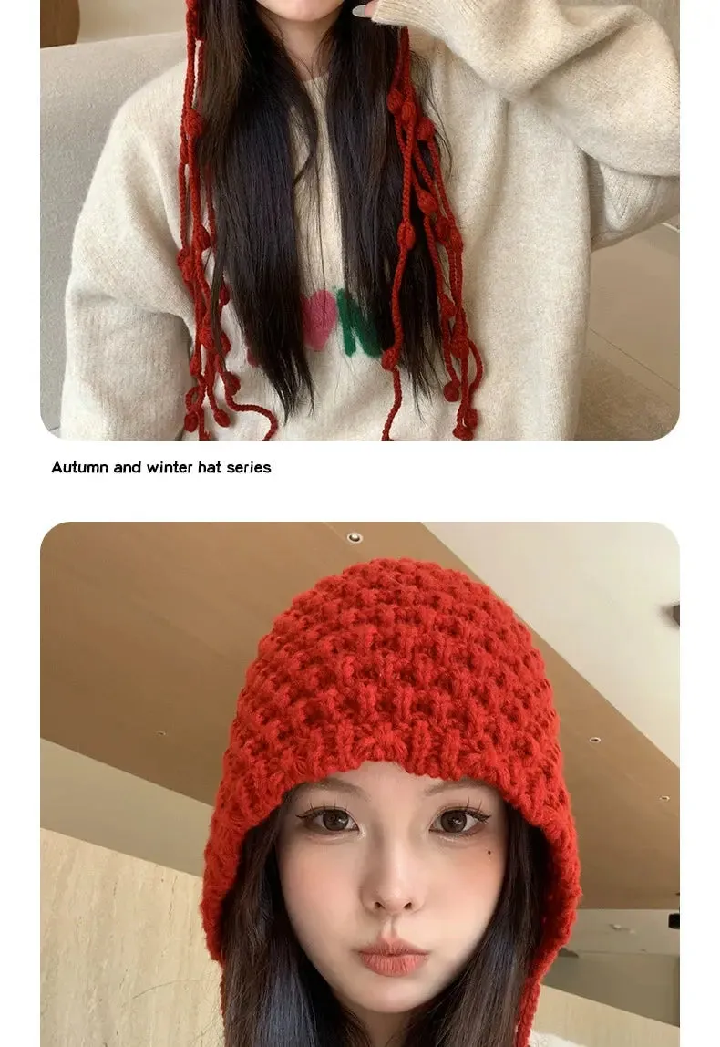 Cute New Year Women's Autumn and Winter Wool Tassel Hat