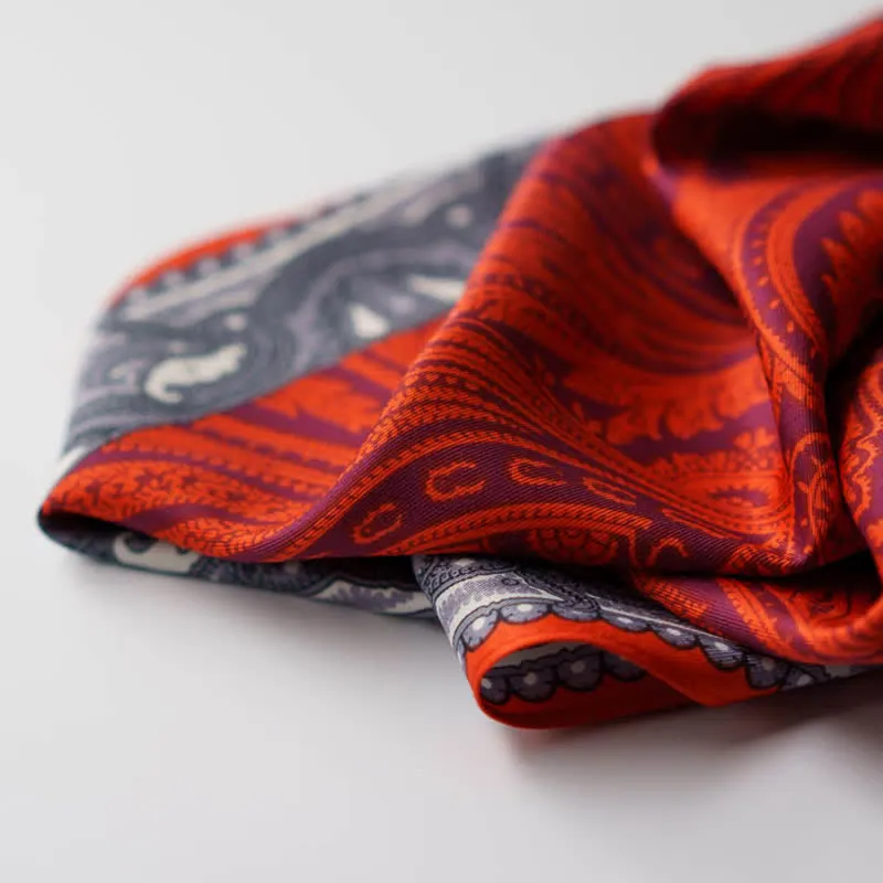 Exotic Paisley Printed Square Scarf with Scarf Buckle