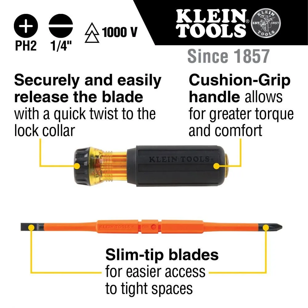 Flip-Blade Insulated Screwdriver, 2-in1, Phillips/Slotted