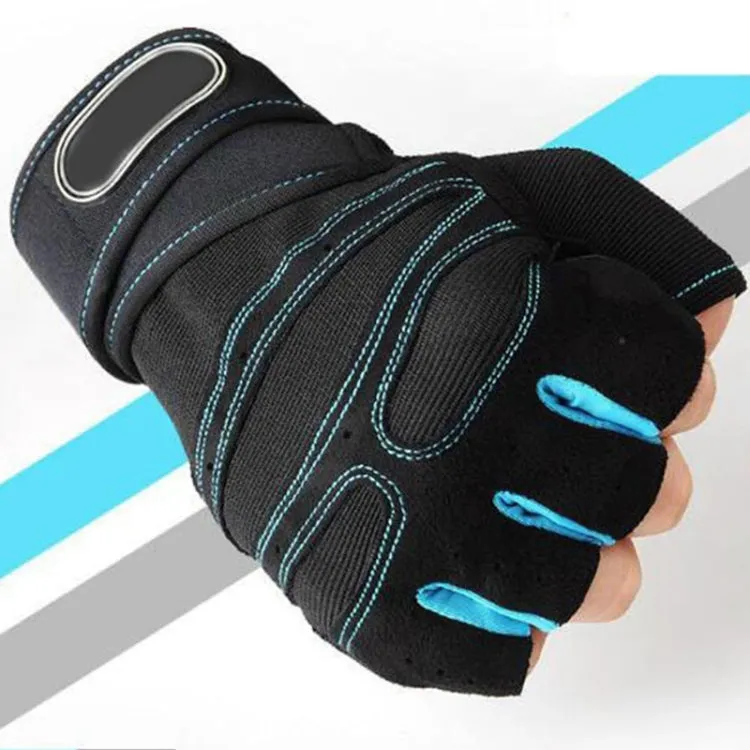 Gym Gloves Heavyweight Sports Exercise Weight Lifting Gloves Body Building Training Sport Fitness Gloves, Size:L(Sky blue)