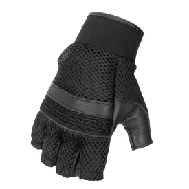 Hot Leathers GVM1026 Mens Black Leather and Mesh Fingerless Gloves