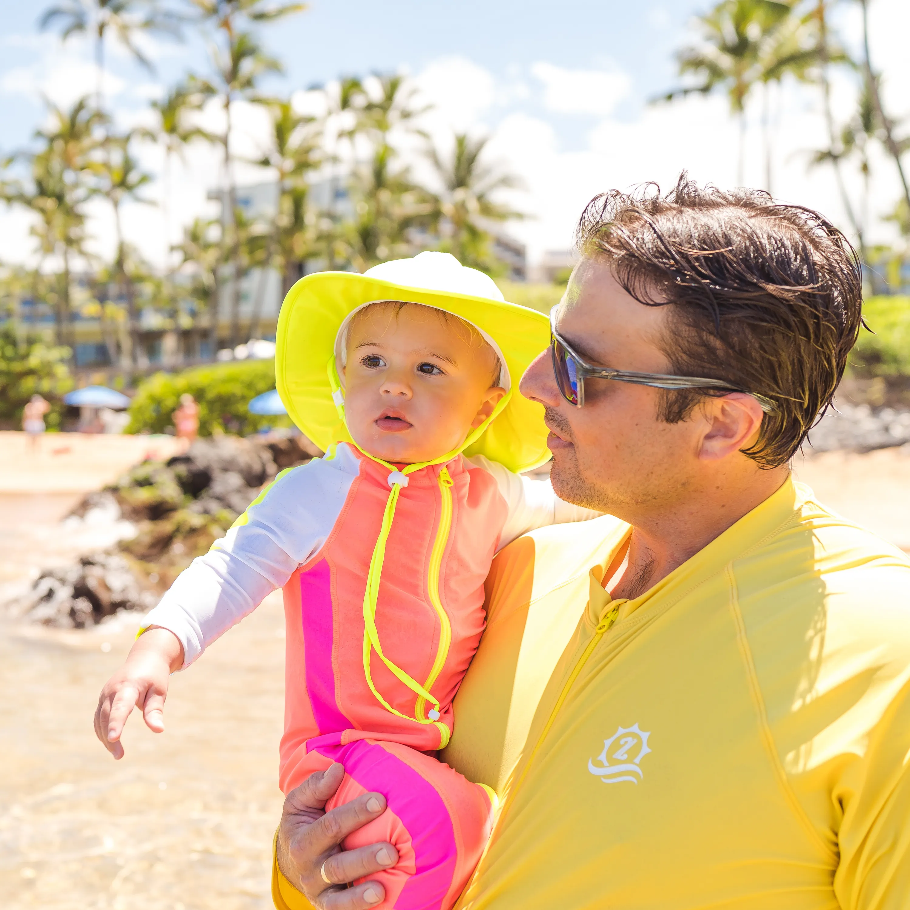 Kids Wide Brim Sun Hat "Fun Sun Day Play Hat" - Neon Lemon Yellow