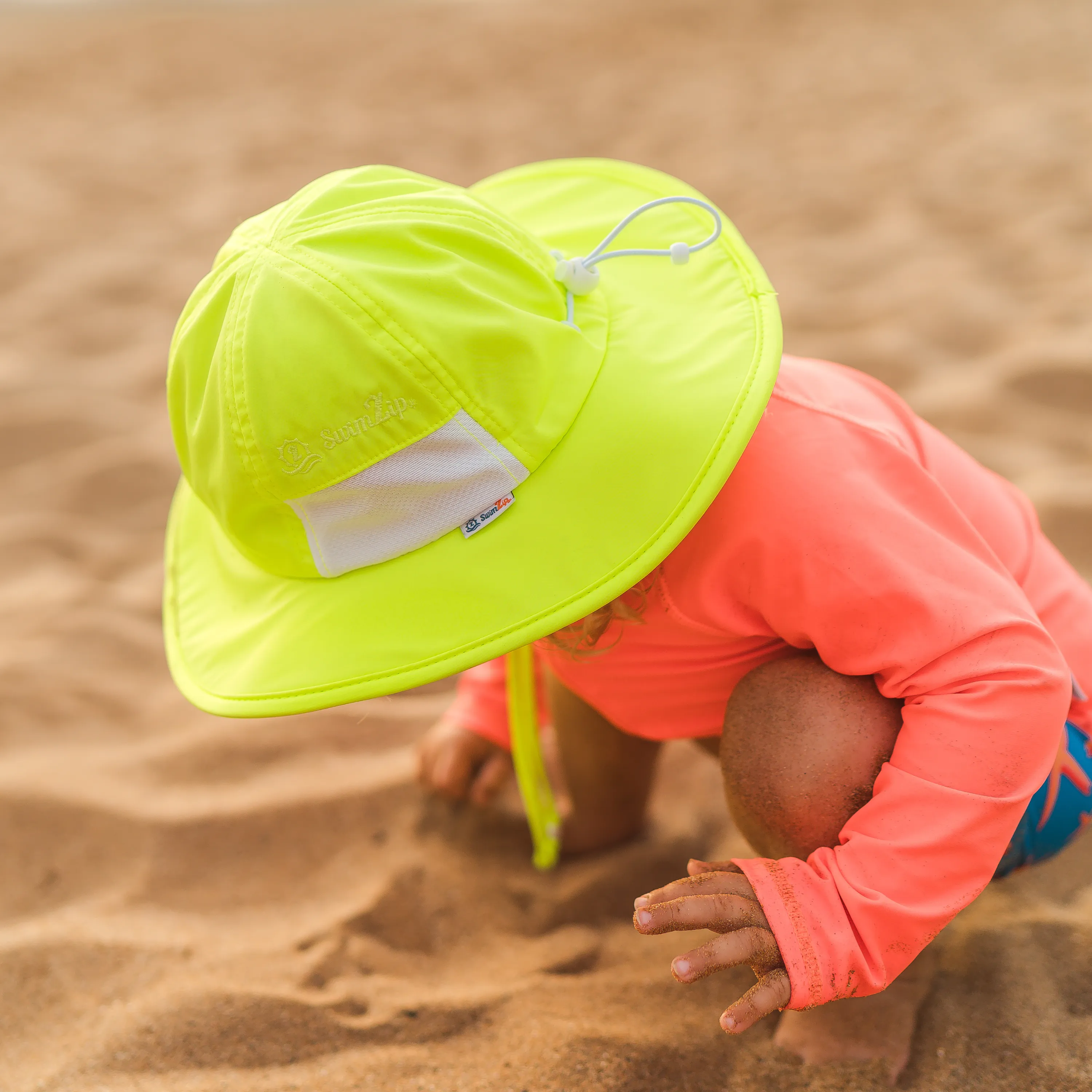 Kids Wide Brim Sun Hat "Fun Sun Day Play Hat" - Neon Lemon Yellow