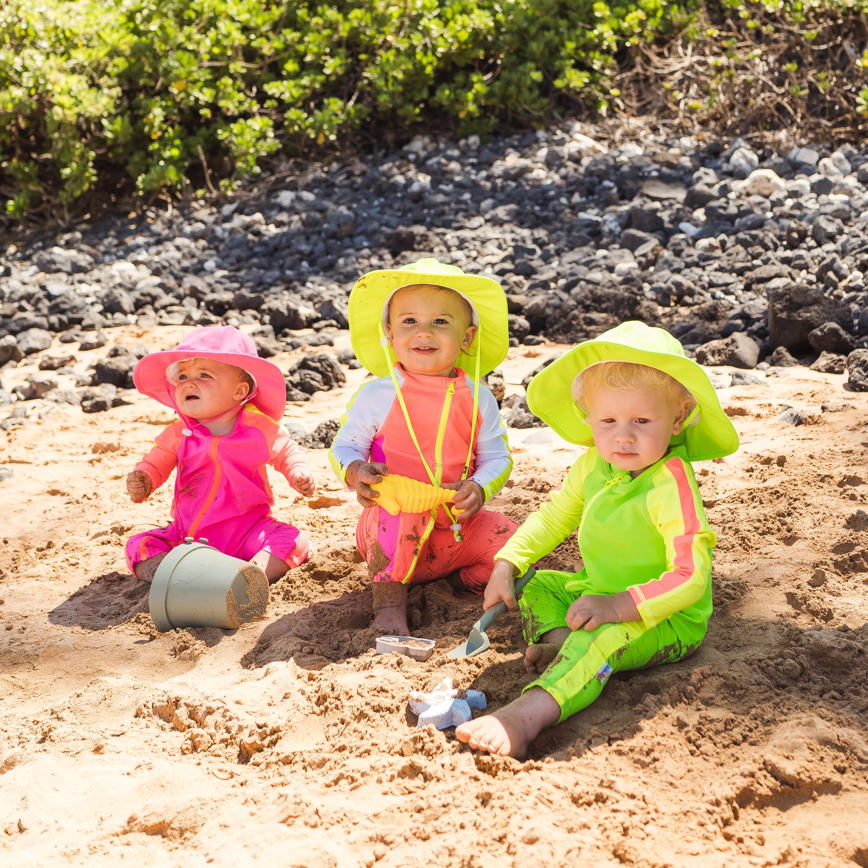 Kids Wide Brim Sun Hat "Fun Sun Day Play Hat" - Neon Lemon Yellow