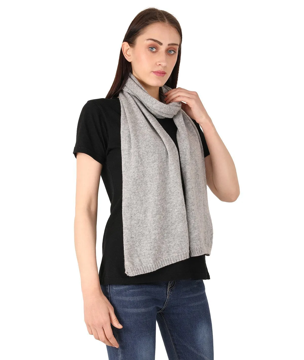 Kiraz - Vanilla Grey Lambswool & Nylon Knitted Scarf