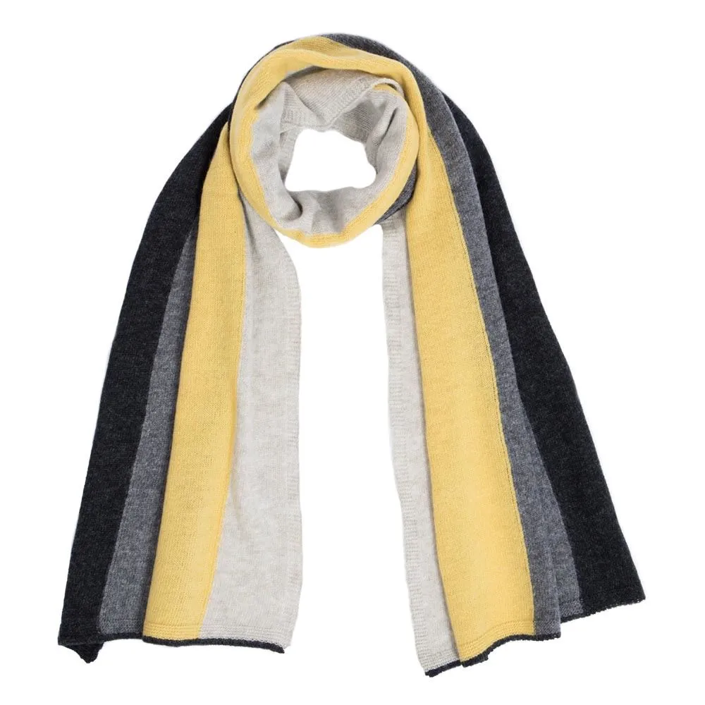 Ladies Lambswool Block Stripe Scarf - Brass