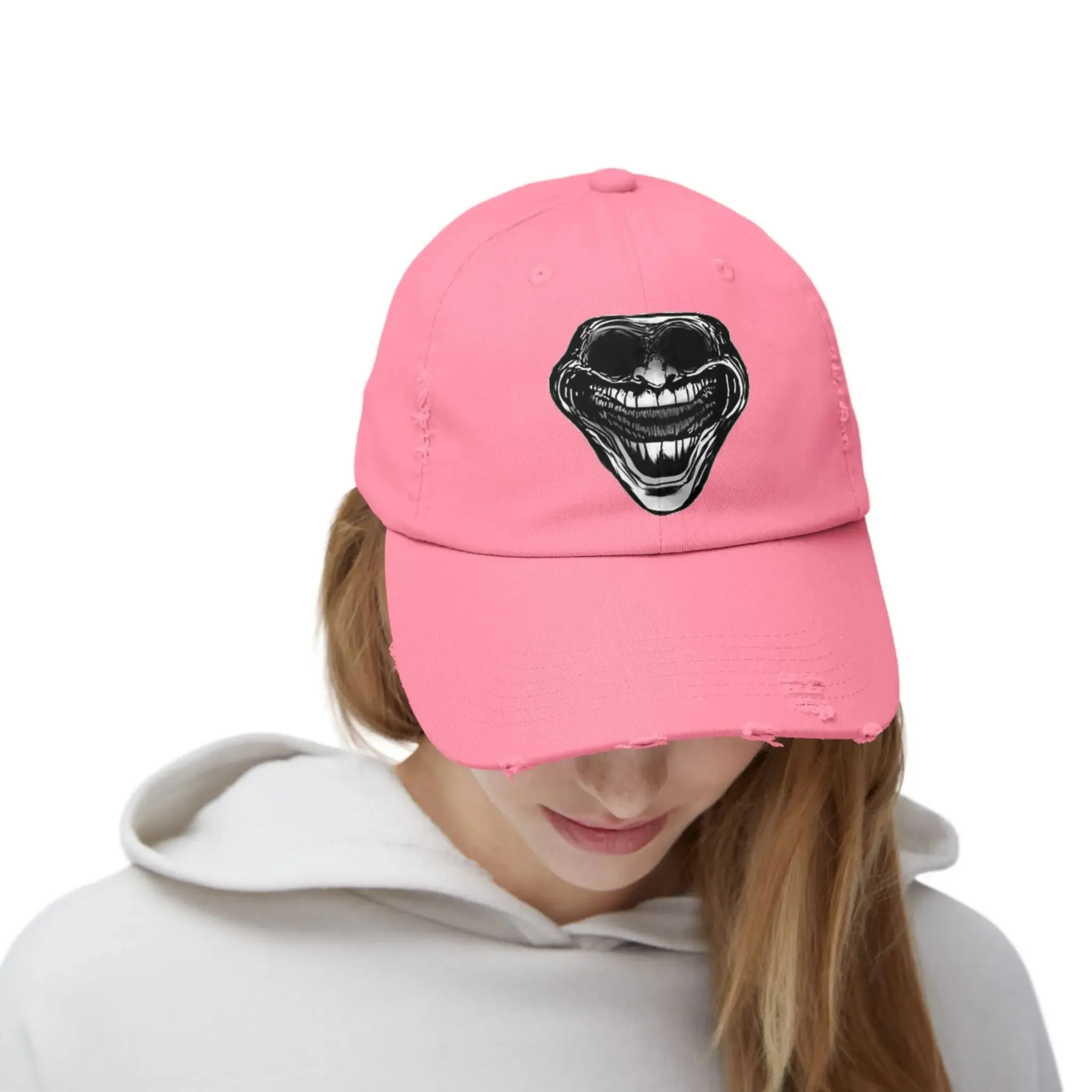 MEN'S AND WOMEN'S Distressed Cap with Grinning Joker Graphic - Perfect for Casual Wear and Halloween