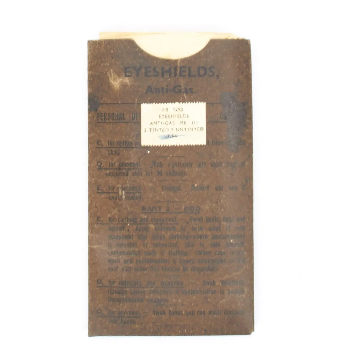 Original British WWII Anti-Gas Eye Shields in Original Packaging