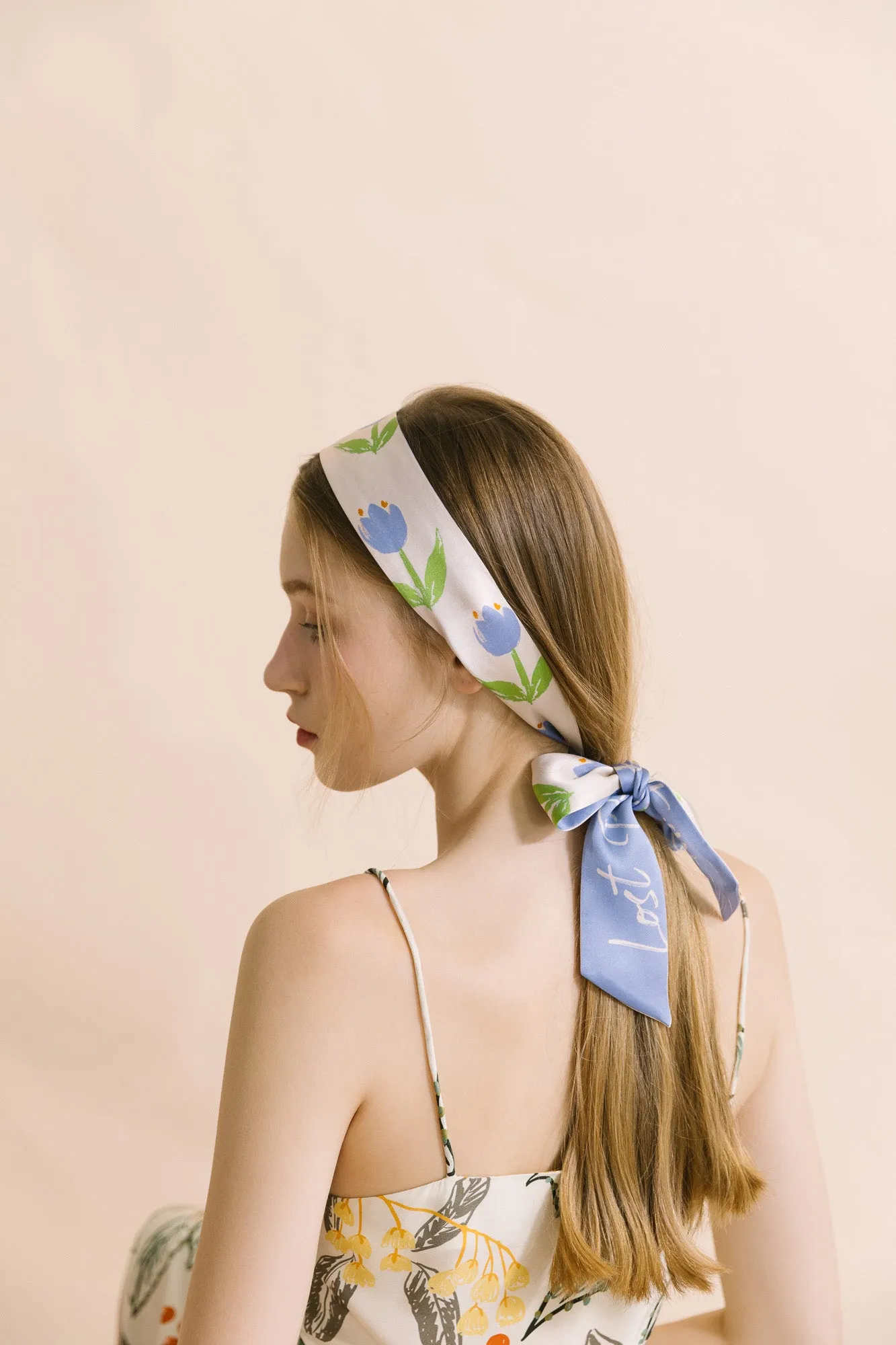 "Tulip" Silk Skinny Scarf - Sky Blue