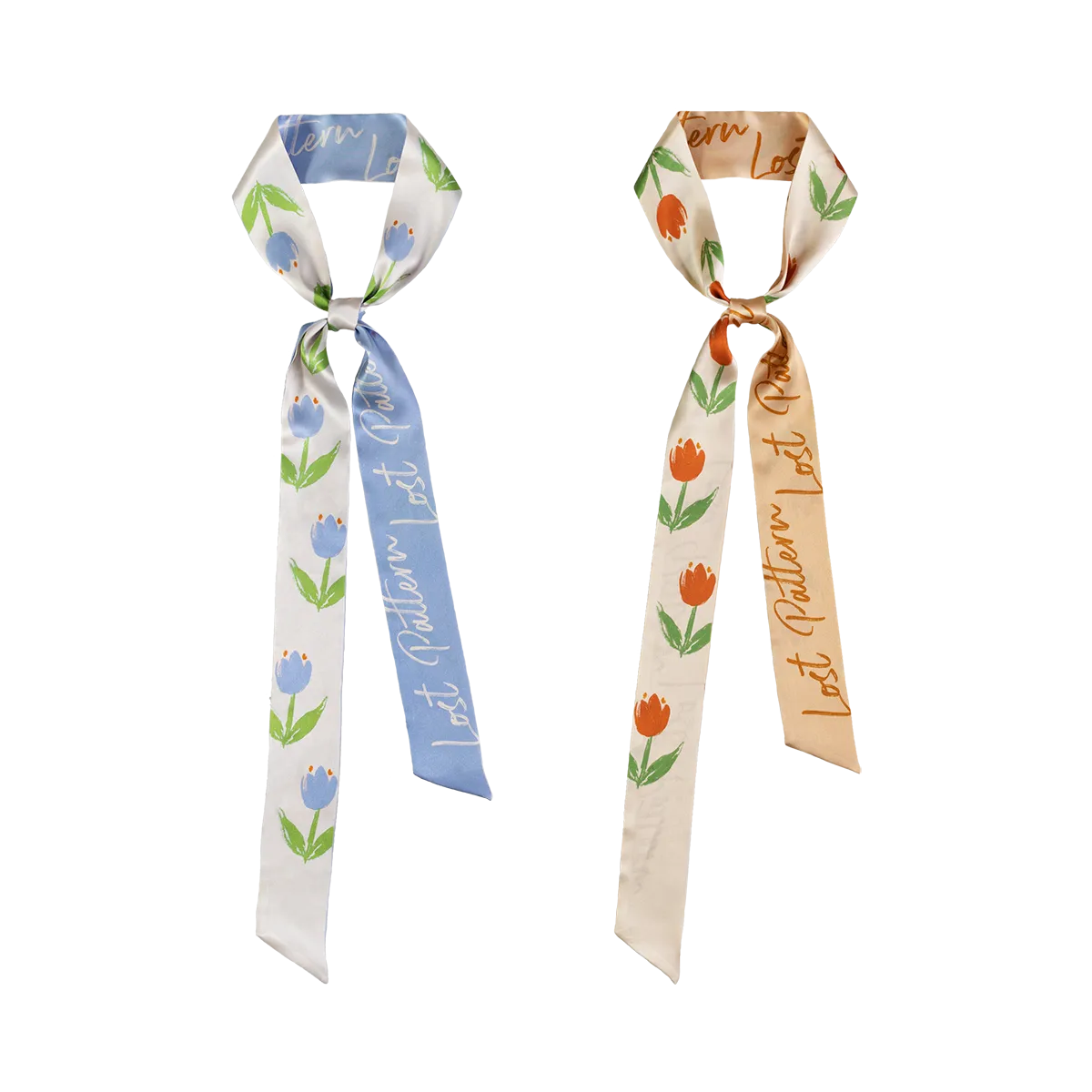 "Tulip" Silk Skinny Scarf - Sky Blue