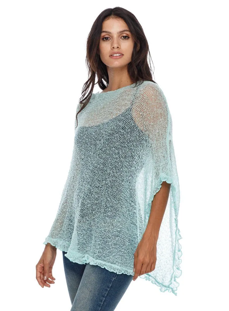 SHU-SHI Womens Sheer Poncho Shrug Lightweight Knit Ruffle Pullover Sweater Top