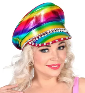 Studded Jewelled Rainbow Biker Hat