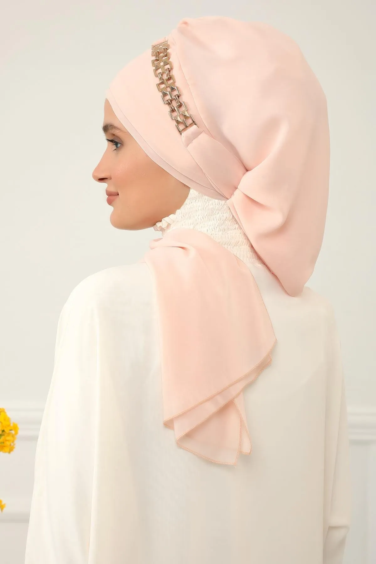 Stylish Instant Turban with Elegant Gold Chain Detail made from High Quality Chiffon Fabric, Breathable Headscarf Turban For Women,HT-28