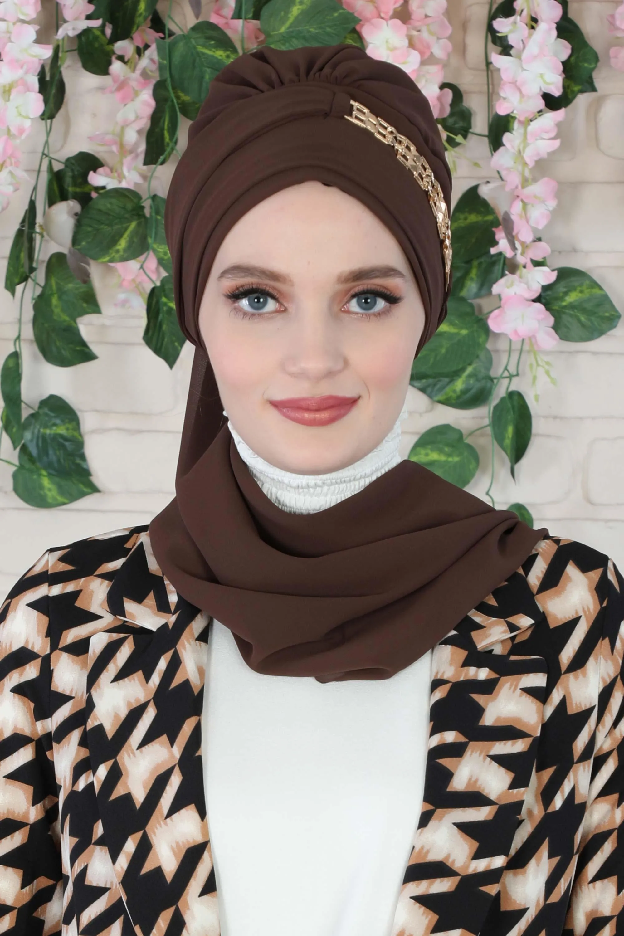 Stylish Instant Turban with Elegant Gold Chain Detail made from High Quality Chiffon Fabric, Breathable Headscarf Turban For Women,HT-28