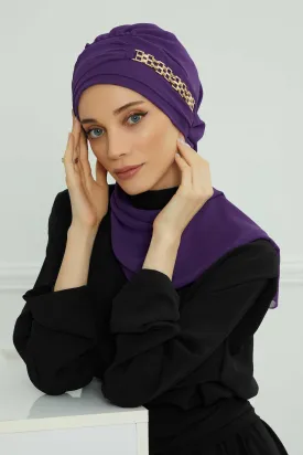 Stylish Instant Turban with Elegant Gold Chain Detail made from High Quality Chiffon Fabric, Breathable Headscarf Turban For Women,HT-28