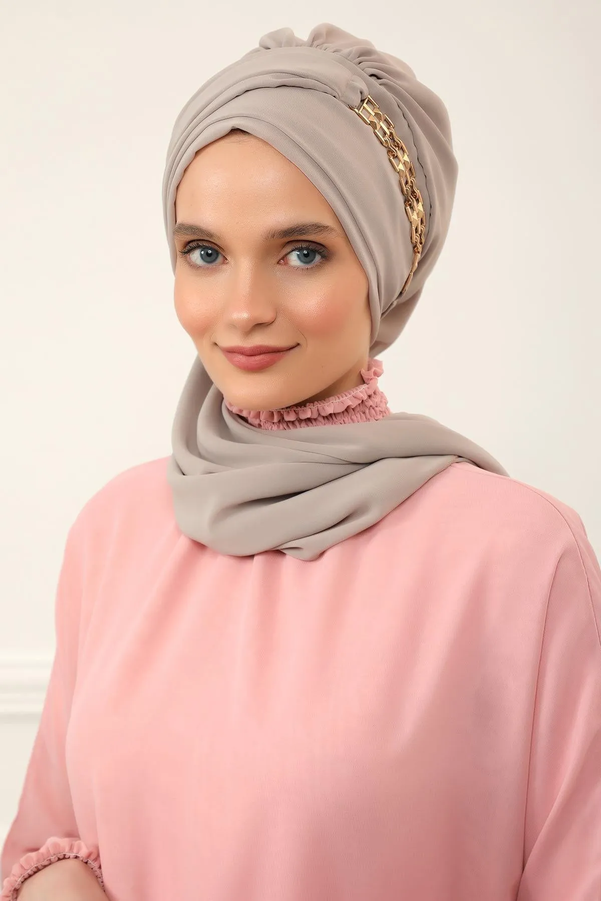 Stylish Instant Turban with Elegant Gold Chain Detail made from High Quality Chiffon Fabric, Breathable Headscarf Turban For Women,HT-28