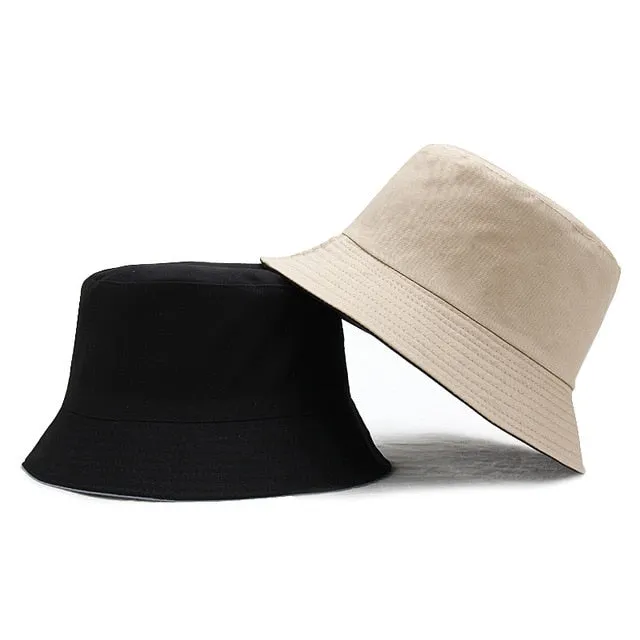 Sun Hats Women Summer Double Side Bucket Solid Color