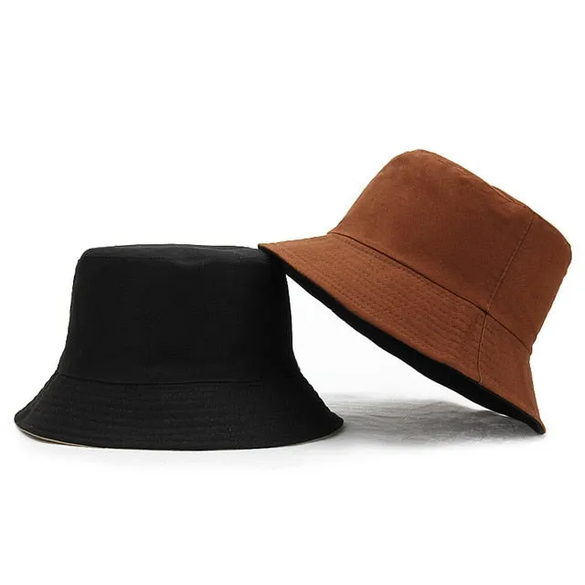 Sun Hats Women Summer Double Side Bucket Solid Color