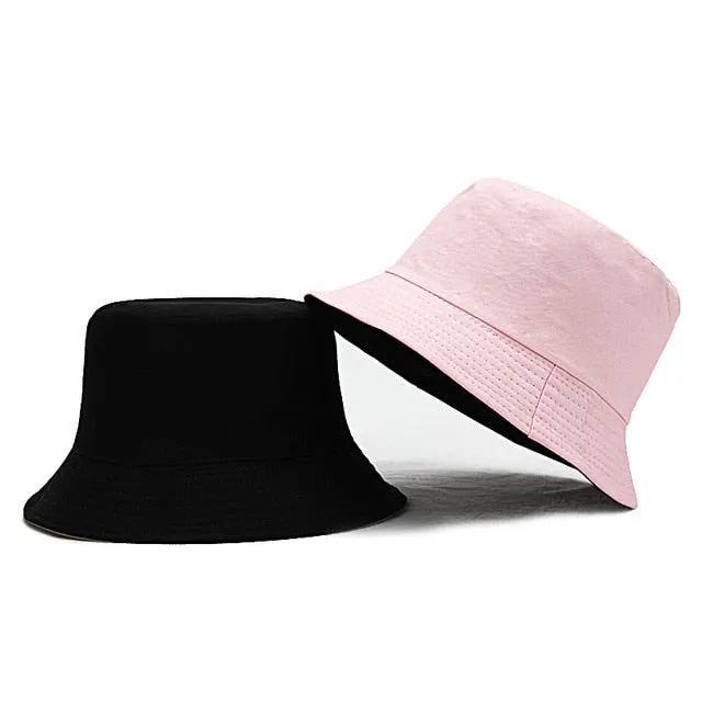 Sun Hats Women Summer Double Side Bucket Solid Color