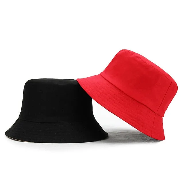 Sun Hats Women Summer Double Side Bucket Solid Color