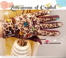 WINTER Sales- Leopard Print  Wool GLOVES with Colorful Crystals